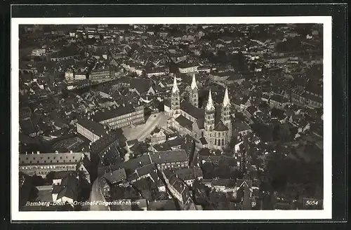 AK Bamberg, Fliegeraufnahme des Doms in der Stadt