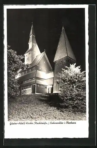 AK Hahnenklee i. Oberharz, Nachtaufnahme der Gustav-Adolf-Kirche