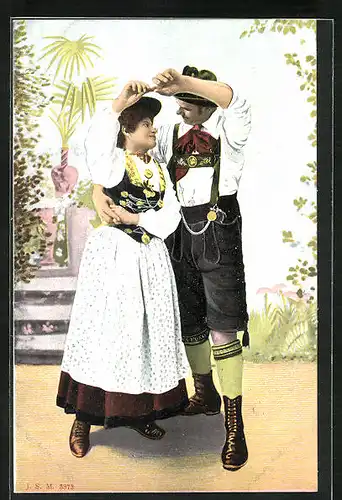 AK Ehepaar beim Tanz in bayerischer Tracht