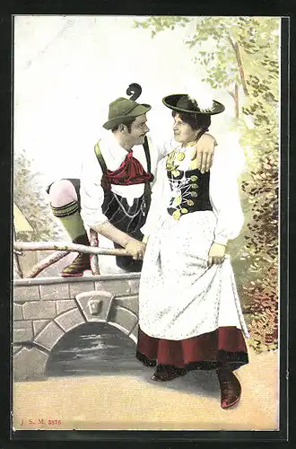 AK Liebespaar in bayerischer Tracht