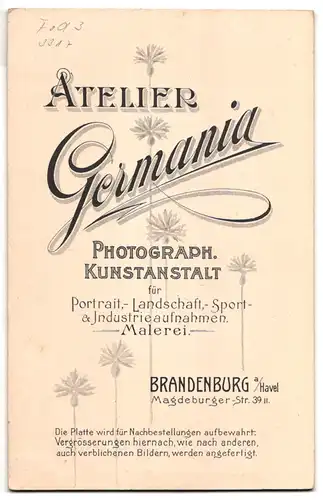 Fotografie Atelier Germania, Brandenburg / Havel, Magdeburgerstr. 39, Soldat in Uniform, Feld-Art.-Rgt. 3