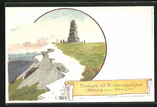 Künstler-AK Ludwig Zorn: Feldberg i. Schw., Seebruck mit Bismarckdenkmal
