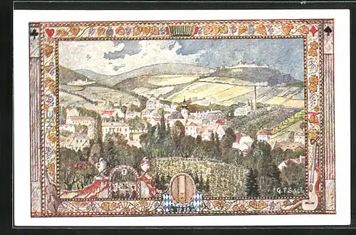 AK Wien, 10. Deutsches Sängerbundfest 1928, Grinzing mit Kobenzl und Kahlenberg