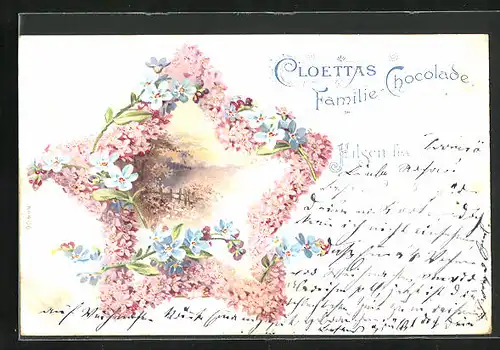 AK Landschaft im Stern aus Blumen, Reklame für Cloettas Familie-Chocolat