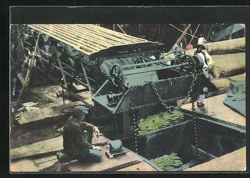 AK Conveying bananas down the hold, Arbeiter verladen Bananen