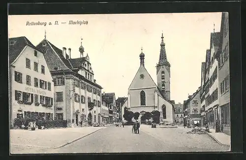 AK Rottenburg a. N., Marktplatz mit Hôtel Bären und Kirche
