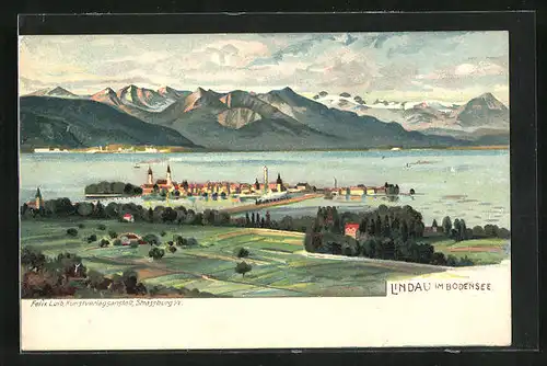 Lithographie Lindau im Bodensee, Ortsansicht