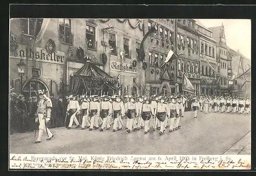 AK Freiberg i. Sa., Bergparade vor Sr. Maj. König Friedrich August 1905