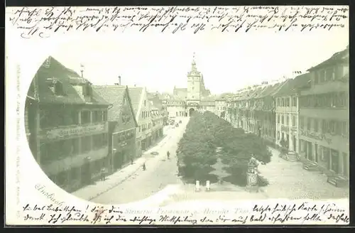 AK Ansbach, Steinerne Promenade mit Gasthaus zum Schwan u. Herrider Tor