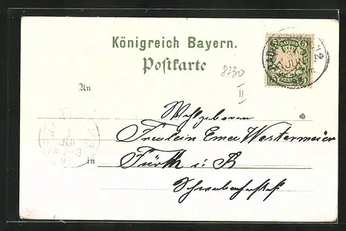 Lithographie Bad Kissingen, Konversationshaus und Kurgarten, Casino, König Ludwig I. Denkmal