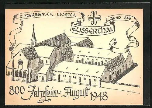 AK Eusserthal, Festpostkarte zur 800 Jahrfeier 1948, Cisterzienser Kloster