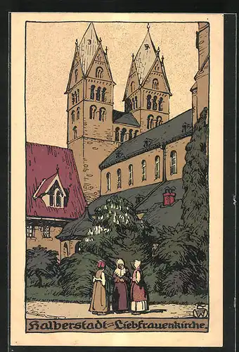 Steindruck-AK Halberstadt, Liebfrauenkirche