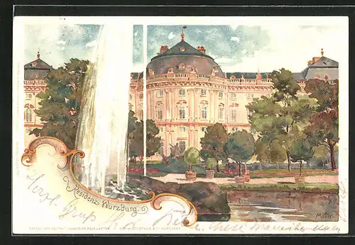 Künstler-AK Karl Mutter: Würzburg, Residenz mit Fontäne