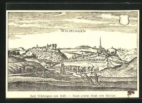 Künstler-AK Bad Wildungen, Teilansicht um 1640 nach Merian