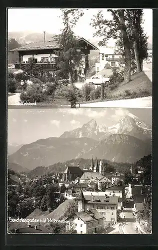 AK Berchtesgaden, Stoll`nhäusl, Ortspartie mit Watzmann