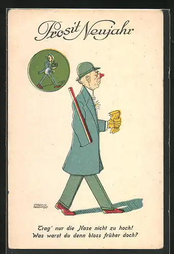 AK Hochnäsiger Herr beim Spaziergang, Scherz