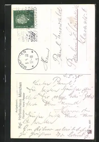 AK Bayer in Tracht auf Bank, Scherz