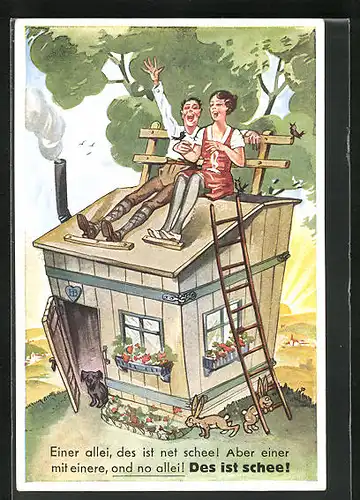 AK Singendes Paar auf Eigenheim, Scherz