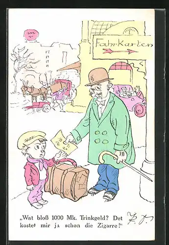 AK Knabe erhält 1000 Mk. Trinkgeld, Scherz