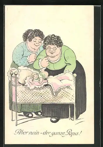 AK Beleibte Frauen begutachten Gesäss des Nachwuchses, Scherz