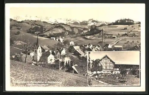 AK Oberhelfenschwil, Hotel Ferienheim z. Sonnenberg, Totalansicht mit Kirche