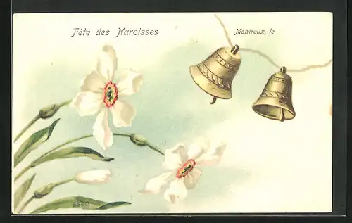 Lithographie Montreux, Fête des Narcisses, Glocken