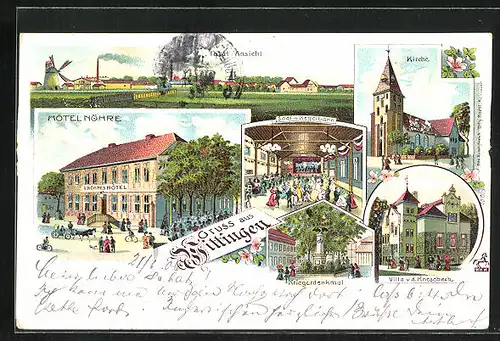 Lithographie Wittingen, Hotel Nöhre, Villa v. d. Knesebeck