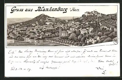 Lithographie Blankenburg i. Harz, Teilansicht