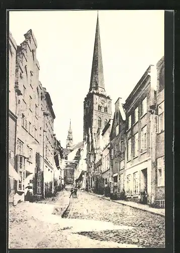 AK Lübeck, Strasse Engelsgrube mit Kirche