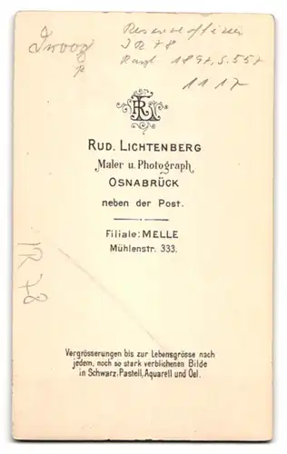 Fotografie Rud. Lichtenberg, Osnabrück, neben der Post, Reserveoffizier mit Säbel, Inf. Rgt. 78