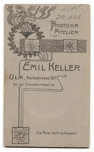 Fotografie Emil Keller, Ulm a. D., Karlsstrasse 50, Soldat im Portrait, Inf. Rgt. 120