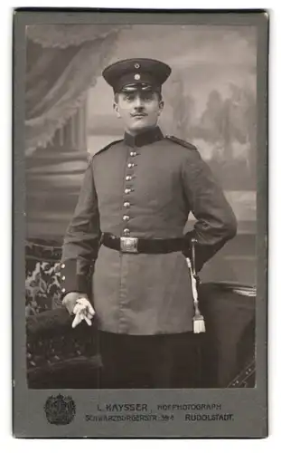 Fotografie L. Kaysser, Rudolstadt, Schwarzburgerstrasse 39a, Soldat mit Bajonett und Portepee, Inf. Rgt. 96 III. Batl.