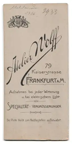 Fotografie Atelier Wolff, Frankfurt / Main, Kaiserstr. 79, Musiker in Uniform mit Schwalbennest & Schützenschnur