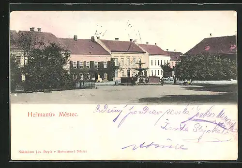 AK Hermanuv Mestec, Ortspartie mit Brunnen