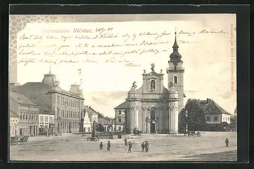 AK Hermanuv Mestec, Ortspartie mit Kirche