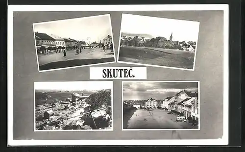 AK Skutec, Marktplatz, Steinbruch, Panorama