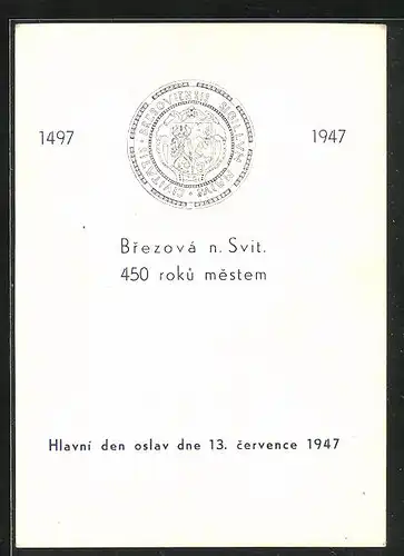 AK Brezová n. Svit., 450 roku mestem 1497-1947, Wappen