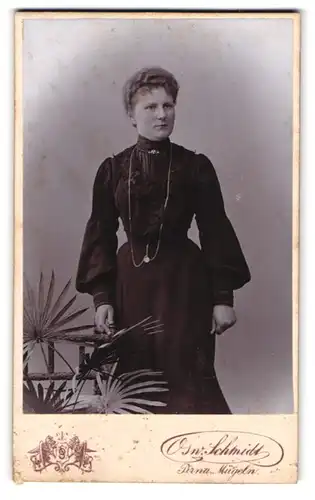 Fotografie Osw. Schmidt, Pirna, Grohmann- & Jackobäerstr., Portrait junge Dame im eleganten Kleid