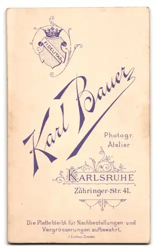 Fotografie Karl Bauer, Karlsruhe, Zähringer-Str. 41, Portrait junger Herr mit Fliege