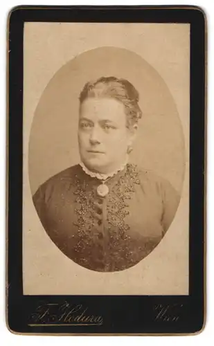 Fotografie F. Hodura, Wien, Favoritenstrasse 46, Portrait stattliche bürgerliche Dame mit Brosche