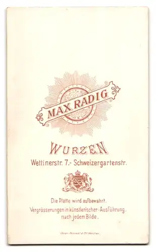 Fotografie Max Radig, Wurzen, Wettinerstr. 7, Portrait jugendlicher Knabe im Anzug mit Fliege