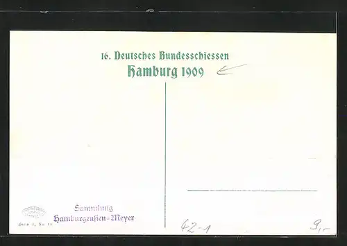 Künstler-AK Hamburg, 16. Deutsches Bundesschiessen 1909, Dampfer mit Gästen