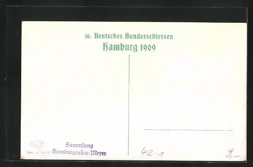 Künstler-AK Hamburg, 16. Deutsches Bundesschiessen 1909, Jubelnde Zuschauer bei Parade