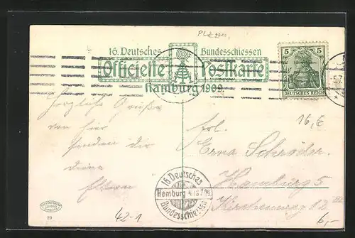 Künstler-AK Hamburg, 16. Deutsches Bundesschiessen 1909, Hauptportal