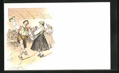 Künstler-AK Tiroler Paar in Tracht beim Tanz