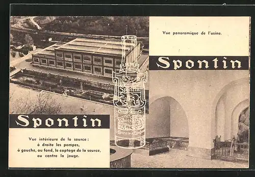 AK Reklame für Spontin Mineralwasser, Fabrik aus der Vogelschau