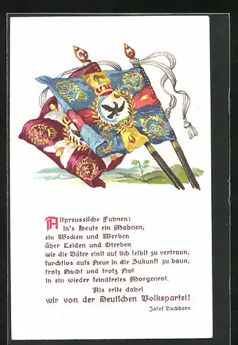 Künstler-AK Altpreussische Fahnen, Inf. Reg. No. 27 v. Tochammer, Inf. Reg. No. 19 Prinz v. Oranien