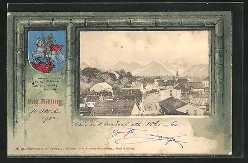 Passepartout-AK Bad Aibling, Teilansicht mit Strassenpartie, Wappen