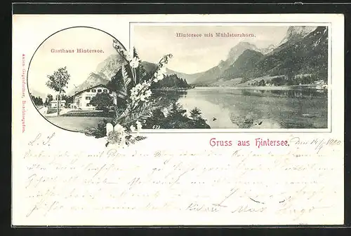 AK Ramsau, Gasthaus Hintersee, Hintersee mit Mühlsturzhorn
