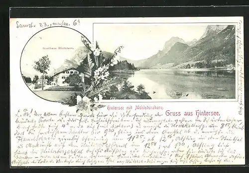 AK Ramsau, Gasthaus Hintersee, Hintersee mit Mühlsturzhorn